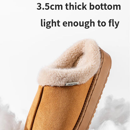 Winter Indoor Slippers Thick Sole Faux Suede Anti-Slip House Shoes Plush Lining