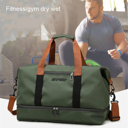 Waterproof Gym Duffle Bag – Dry/Wet Separation, Carry-On Weekender Bag