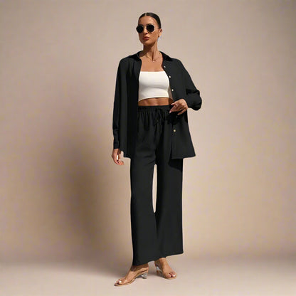 Women's 2-Piece Outfit – Lapel Shirt and Wide-Leg Trousers in a Modern Relaxed Fit