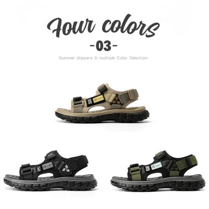 Men’s Outdoor Leather Sandals – Breathable Hiking Shoes with Elastic Strap