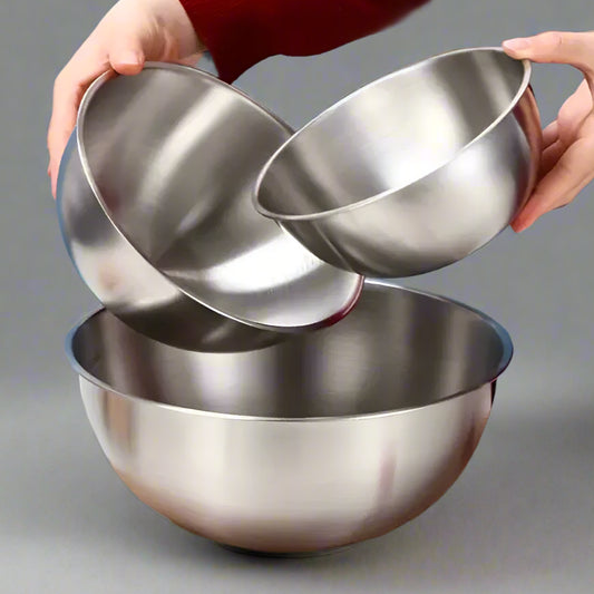 3pcs Stainless Steel Mixing Bowl Set with Measuring Scale – Non-Slip, Durable