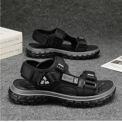 Men’s Outdoor Leather Sandals – Breathable Hiking Shoes with Elastic Strap
