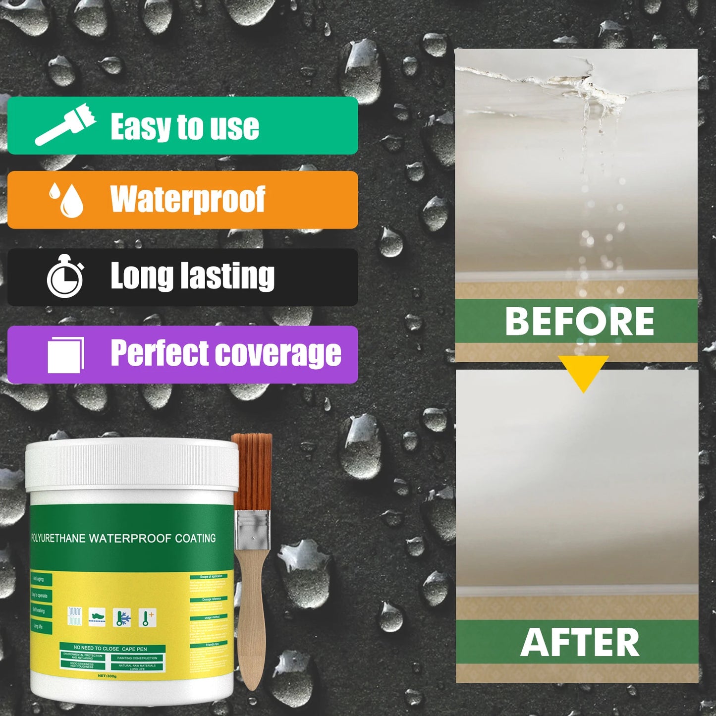 Waterproof Coating Sealant – Transparent Anti-Leak Glue with Brush for Roof, Wall