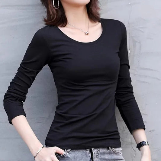 Women’s Round Neck Long Sleeve T-shirt – Slim Fit Long Sleeve Tee