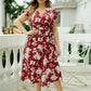 Plus Size Boho Floral V-Neck A-Line Midi Dress