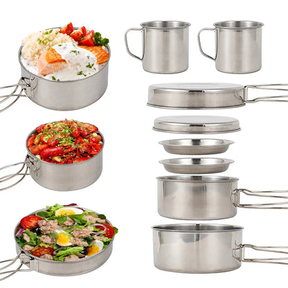 8-Piece Stainless Steel Camping Cookware Set for Outdoor Cooking Dealprice.co.uk