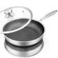 Stainless steel pot with lid on a white background