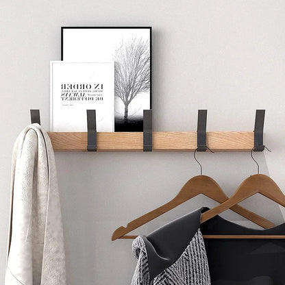 Nordic Wall Mounted Wooden Coat Rack with 5 Movable Hooks Ideal for Coats