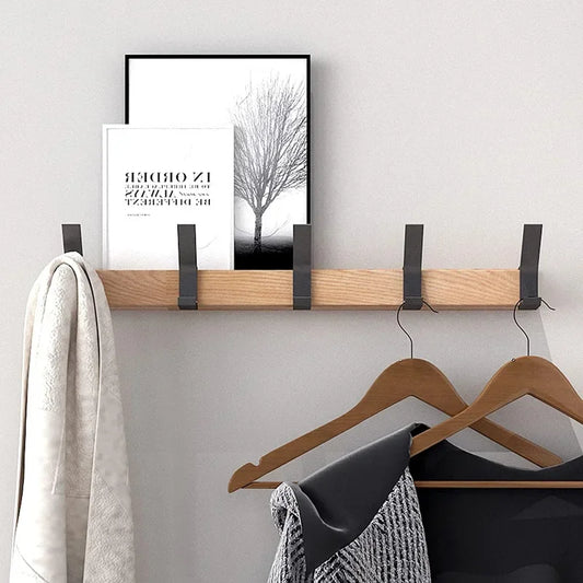 Nordic Wall Mounted Wooden Coat Rack with 5 Movable Hooks Ideal for Coats
