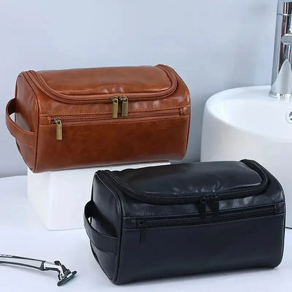Leather Toiletry Bag Hanging Travel Dopp Kit, Water-Resistant Cosmetic Organizer