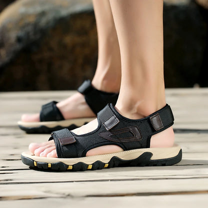 Men’s Thick-Soled Summer Sandals – Open-Toe Non-Slip Mesh Beach Shoes