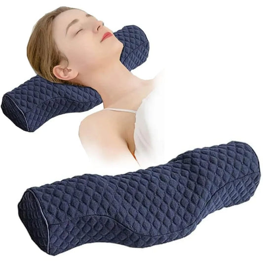 Cylindrical Memory Foam Neck Pillow – Ergonomic Bolster for Back Sleepers