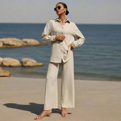 Women's 2-Piece Outfit – Lapel Shirt and Wide-Leg Trousers in a Modern Relaxed Fit