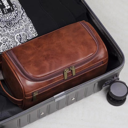 Leather Toiletry Bag Hanging Travel Dopp Kit, Water-Resistant Cosmetic Organizer
