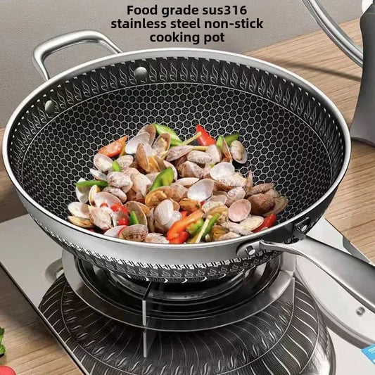 Double-Sided 316 Stainless Steel Wok – Natural Cooking, No Coating