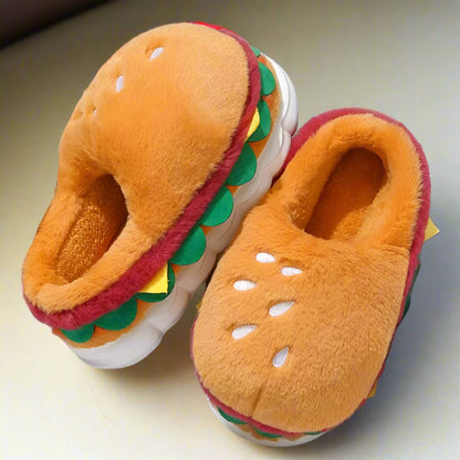 Hamburger Plush Winter Slippers – Cozy Indoor Comfort with a Playful Twist