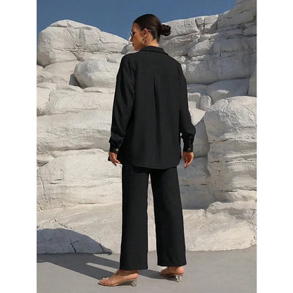 Women's 2-Piece Outfit – Lapel Shirt and Wide-Leg Trousers in a Modern Relaxed Fit