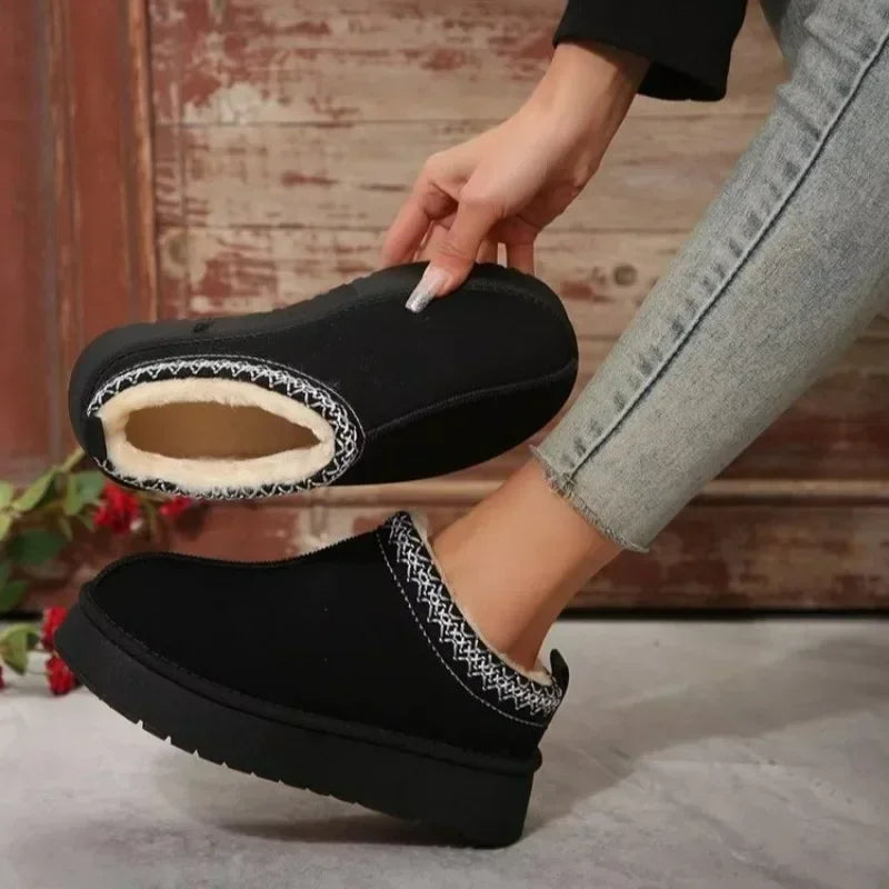 Women's Tazz-Style Platform Slippers – Faux Suede Fur-Lined Winter Slip-On Boots