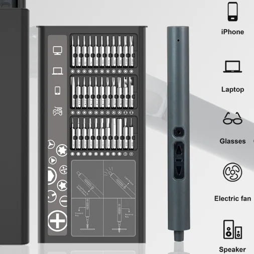 75-in-1 Precision Electric Screwdriver Set with 71 Magnetic Bits, LED Lights, and Case