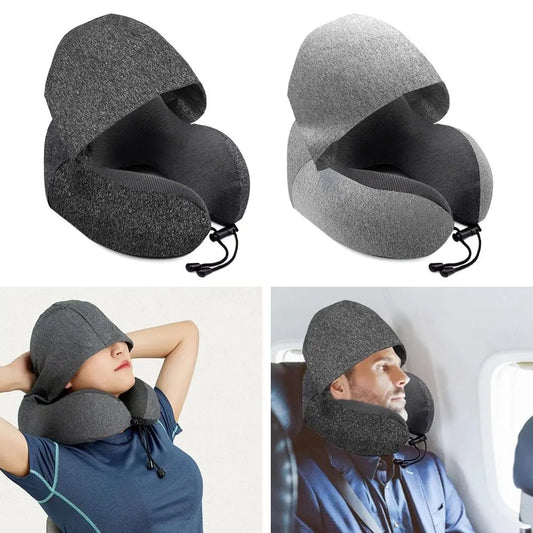 Hooded U-Shaped Travel Pillow – Memory Foam Neck Support for Sleep, Flights & Office