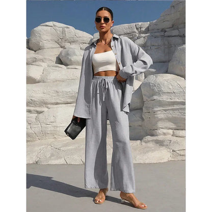 Women's 2-Piece Outfit – Lapel Shirt and Wide-Leg Trousers in a Modern Relaxed Fit