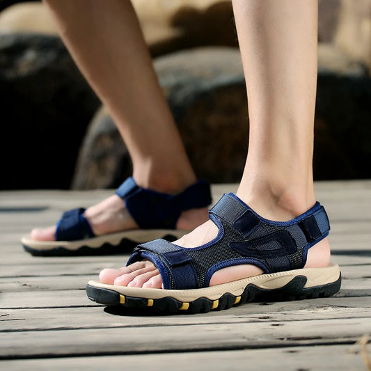 Men’s Thick-Soled Summer Sandals – Open-Toe Non-Slip Mesh Beach Shoes