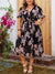 Plus Size Boho Floral Butterfly Sleeve Belted Dress