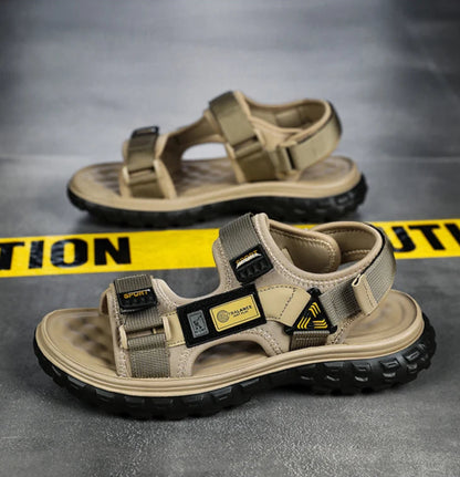 Men’s Outdoor Leather Sandals – Breathable Hiking Shoes with Elastic Strap