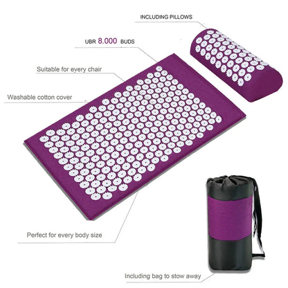 Acupressure Yoga Mat and Pillow Set for Back Pain Relief & Stress – Massage Spike Mat