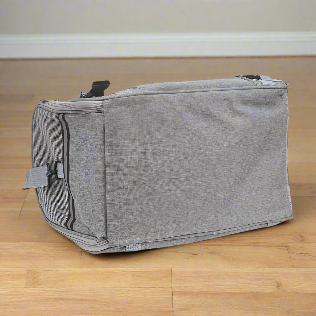 Gray bag with a strap on a white background