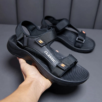 Men’s Summer Outdoor Sandals – Classic PU Beach Shoes with Hook & Loop Closure