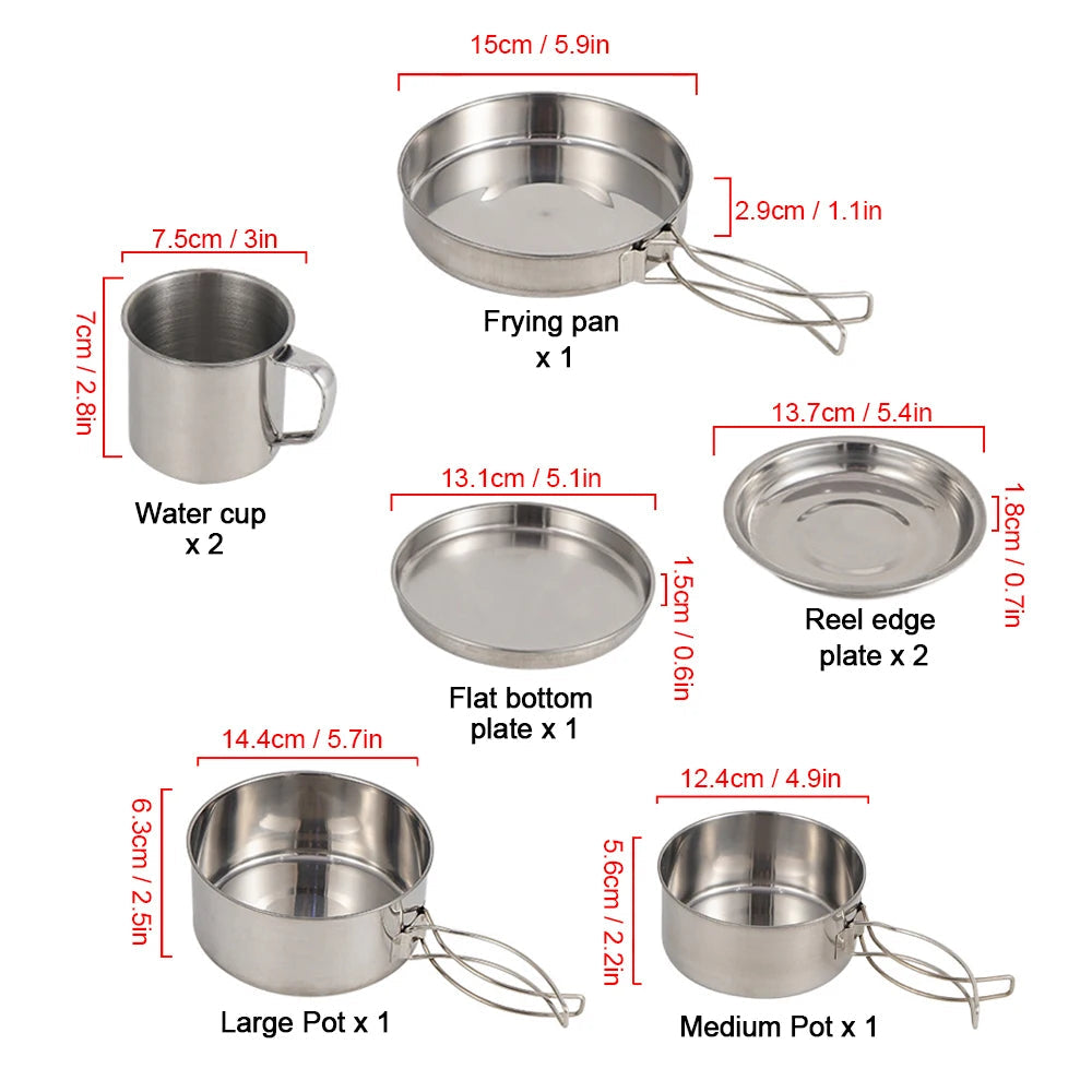 8-Piece Stainless Steel Camping Cookware Set for Outdoor Cooking Dealprice.co.uk