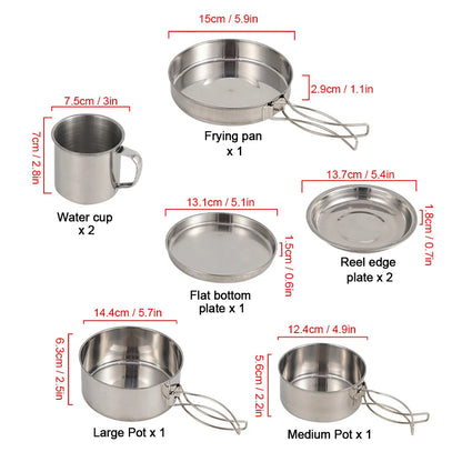 8-Piece Stainless Steel Camping Cookware Set for Outdoor Cooking Dealprice.co.uk