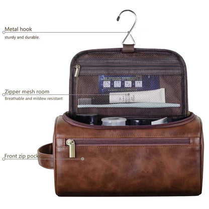 Leather Toiletry Bag Hanging Travel Dopp Kit, Water-Resistant Cosmetic Organizer
