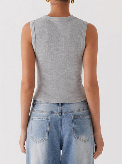 Women’s Ribbed Button Down Tank Top – Slim Fit Y2K Crop Vest with Comfy Stretch Fit