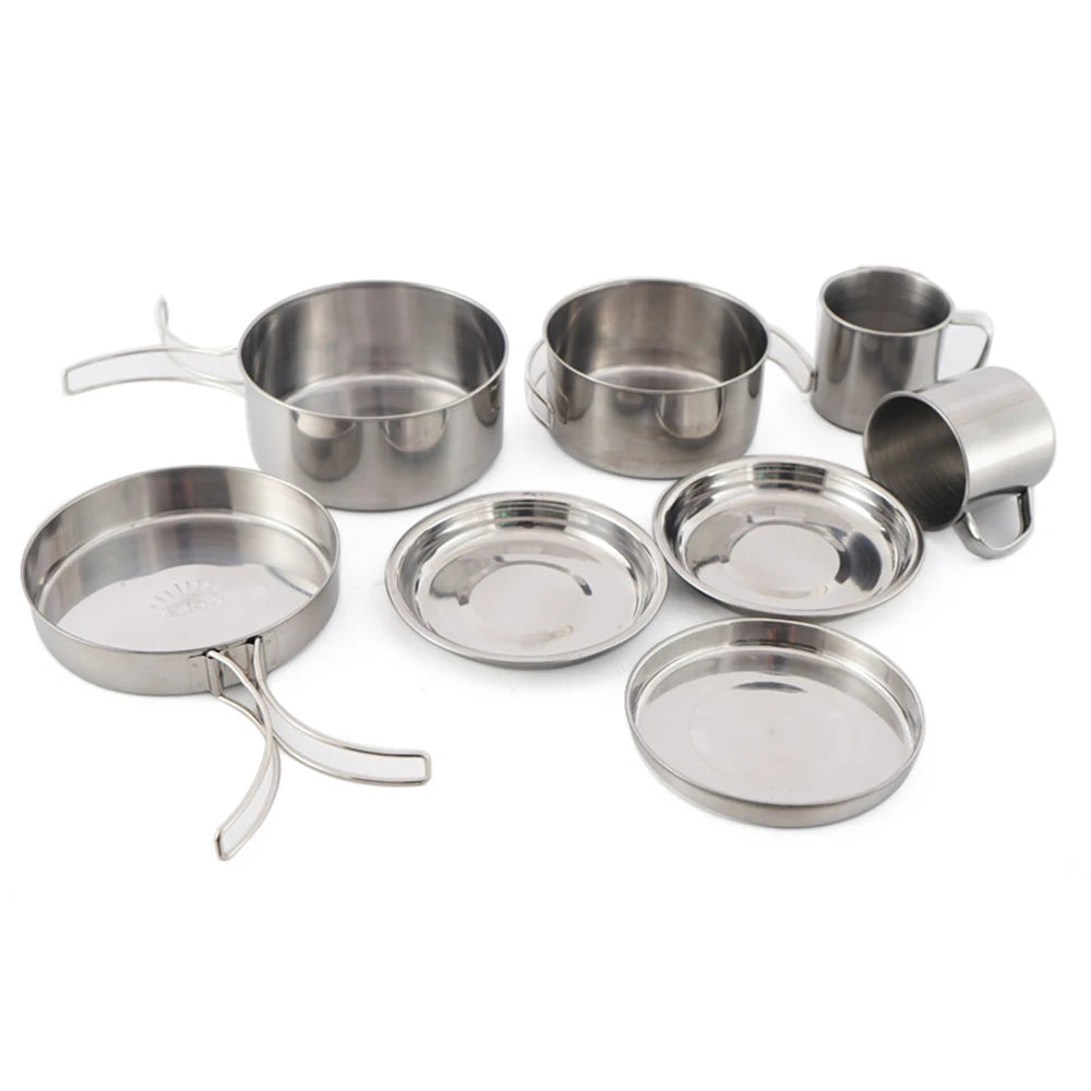 8-Piece Stainless Steel Camping Cookware Set for Outdoor Cooking Dealprice.co.uk