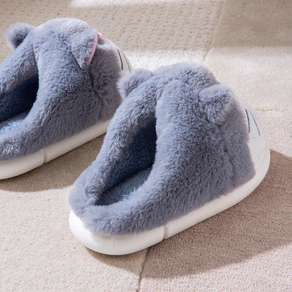 Women's Cat Plush Winter Slippers Indoor Furry House Shoes with Embroidered Face
