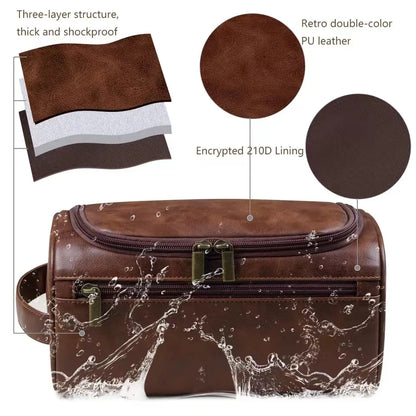 Leather Toiletry Bag Hanging Travel Dopp Kit, Water-Resistant Cosmetic Organizer