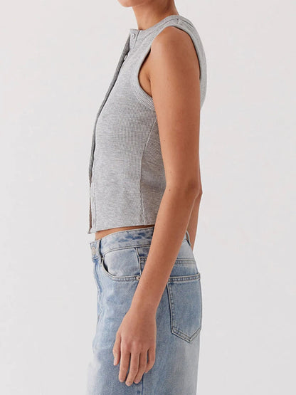 Women’s Ribbed Button Down Tank Top – Slim Fit Y2K Crop Vest with Comfy Stretch Fit