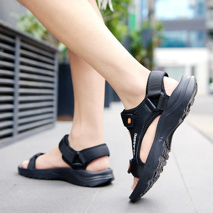Men’s Summer Outdoor Sandals – Classic PU Beach Shoes with Hook & Loop Closure