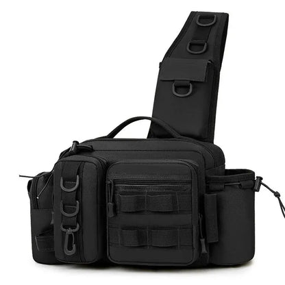 Fishing Tackle Sling Backpack – Fishing Gear Storage Bag with Rod Holder Storage