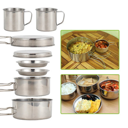 8-Piece Stainless Steel Camping Cookware Set for Outdoor Cooking Dealprice.co.uk