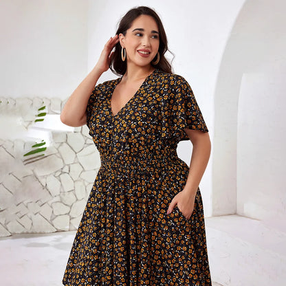Plus Size Boho Floral Maxi Dress with Pockets