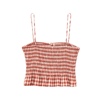 Women’s Summer Plaid Two-Piece Set – Strapless Button Crop Top & A-Line Skirt