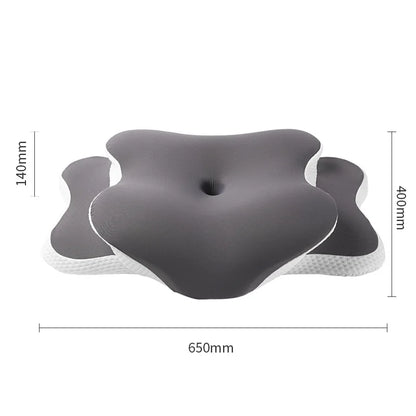 Gray seat cushion with measurements on a white background