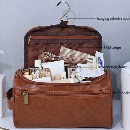 Leather Toiletry Bag Hanging Travel Dopp Kit, Water-Resistant Cosmetic Organizer