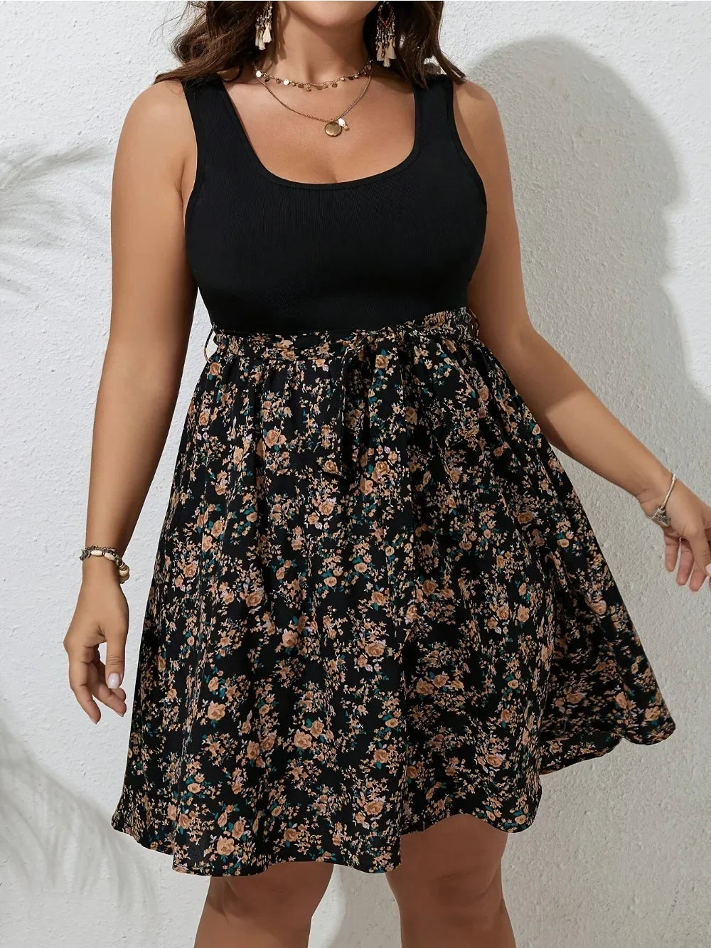 Plus Size Floral Knit Summer Dress – Sleeveless, Casual & Elegant