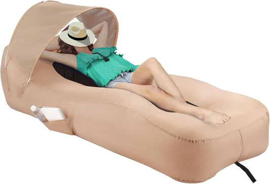 Inflatable Lounger Beach Chair with Sun-Shade – Waterproof Blow-Up Hammock for Outdoor Adventures Dealprice.co.uk