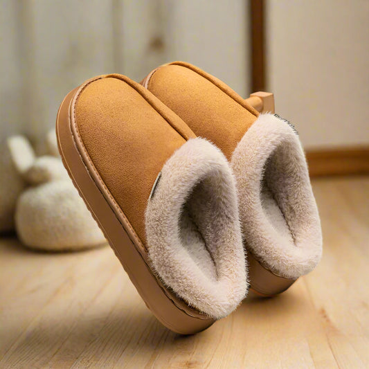 Winter Indoor Slippers Thick Sole Faux Suede Anti-Slip House Shoes Plush Lining