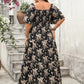 Plus Size Boho Floral Maxi Dress – Elegant Square Neck | Knot Front
